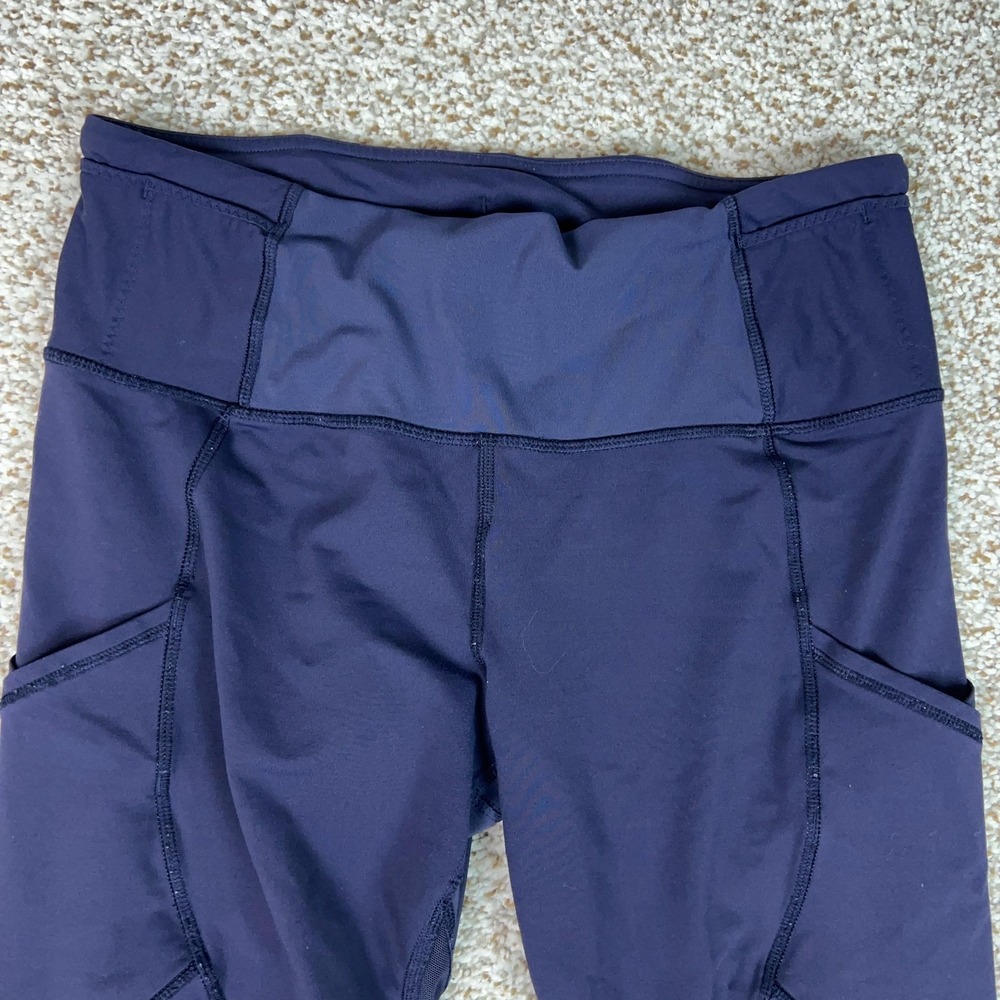 Lululemon Pants Womens 8 Blue Ankle Leggings Mesh Pockets Running Gym Workout - Picture 2 of 14
